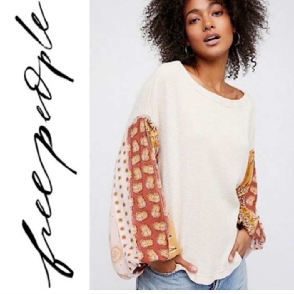 Free People Blossom Thermal Top Large Waffle Knit Bohemian Cottagecore Boho